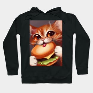 Cat eating Burger Hoodie